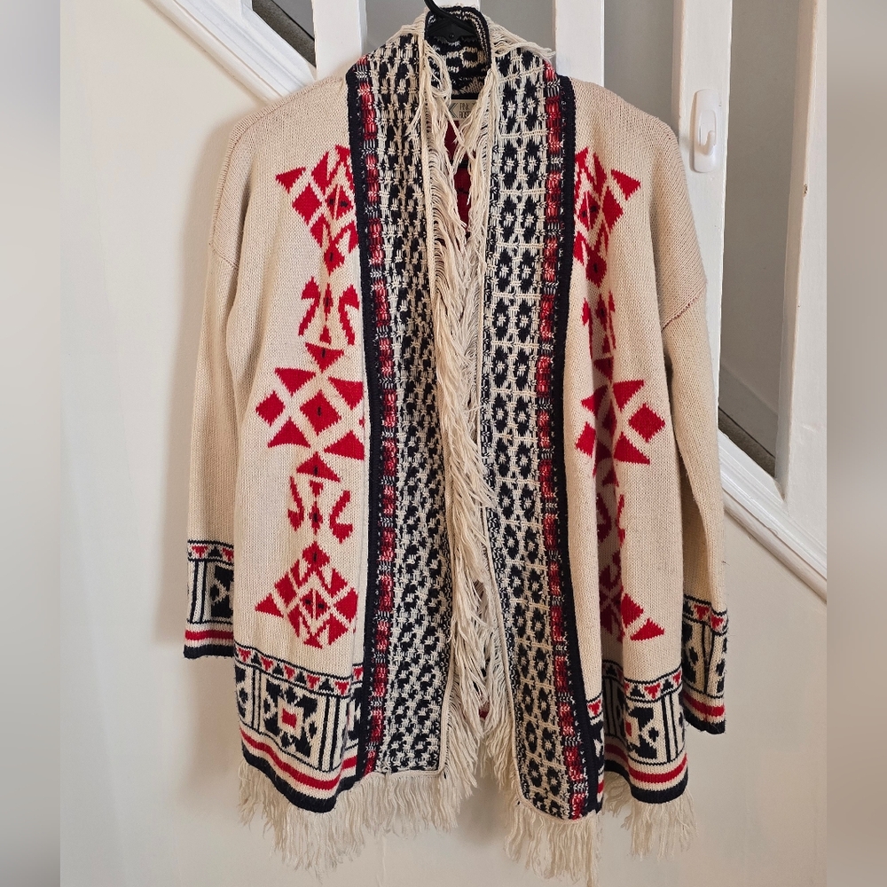 Pink Rose Red and Navy Fringe Cardigan
